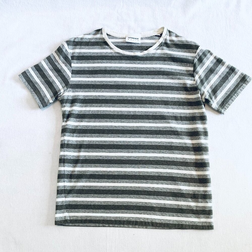 Lindbergh White grey white striped tee shirt Men's Unisex Medium quiet luxury